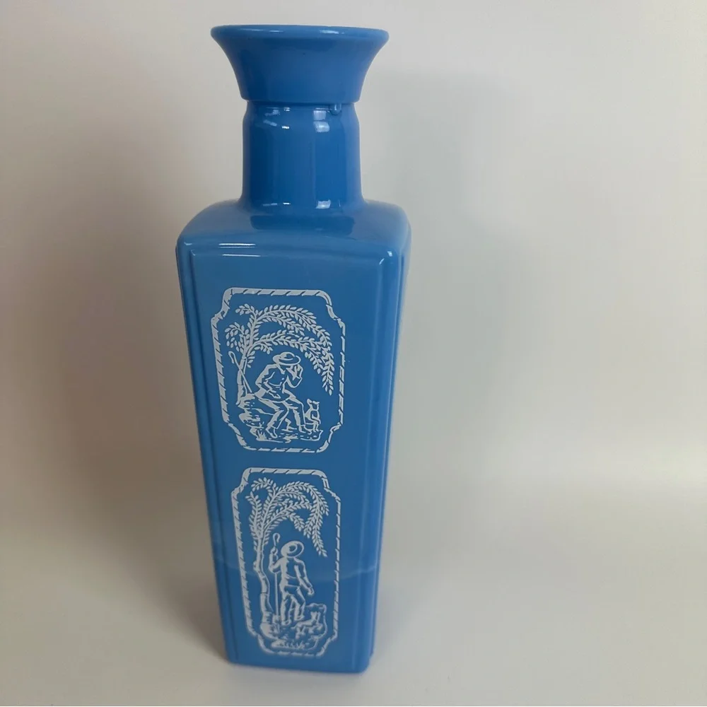 VTG Upcycled Vase 60s Jim Beam‎ Whiskey Decanter Blue and White Milk Glass Greek